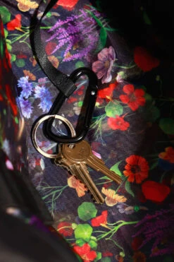 Delilah Duffle - Black -Popflex Store BF PF Black Duffle Bag Keychain Detail