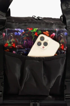 Delilah Duffle - Black -Popflex Store BF PF Black Duffle Bag Phone Pocket Detail