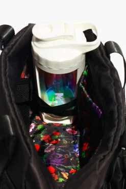 Delilah Duffle - Black -Popflex Store BF PF Black Duffle Bag X Strap Bottle Detail