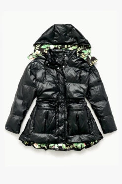 Pearl Peplum Puffer Jacket - Black -Popflex Store BF PF Pearl Puffer Coat Black Front Edit