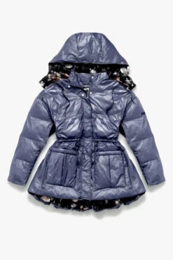 Pearl Peplum Puffer Jacket - Navy -Popflex Store BF PF Pearl Puffer Coat Navy Front Edit
