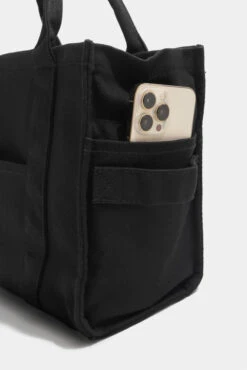 Small Sloane Tote - Black -Popflex Store BF PF Sloane Tote Other Side Pocket Phone Detail Black