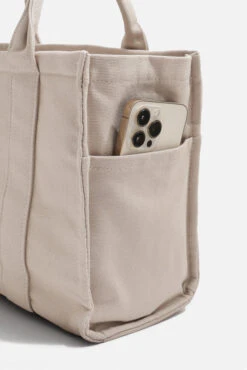 Small Sloane Tote - Taupe -Popflex Store BF PF Sloane Tote Side Pocket Phone Detail Taupe