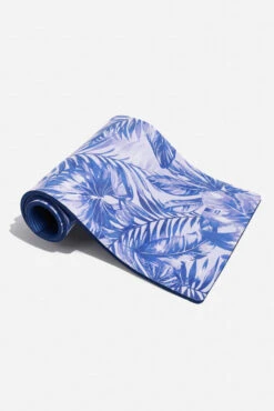 CloudCushion Vegan Suede Yoga Mat - Blue Jungle 0.5” Thick -Popflex Store BF PF Thick Yoga Mat Blue Jungle Half Rolled Edit 1