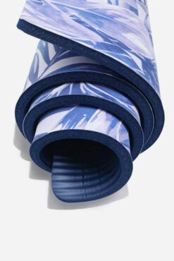 CloudCushion Vegan Suede Yoga Mat - Blue Jungle 0.5” Thick -Popflex Store BF PF Thick Yoga Mat Blue Jungle Rolled Detail Edit 1