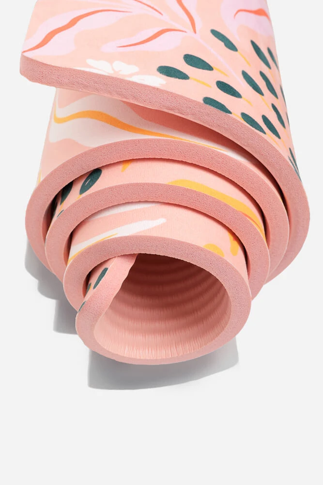 CloudCushion Vegan Suede Yoga Mat - Mandarin Hypnosis 0.5” Thick CloudCushion Vegan Suede Yoga Mat - Mandarin Hypnosis 0.5” Thick -Popflex Store BF PF Thick Yoga Mat Pink Floral Rolled Detail Edit 1