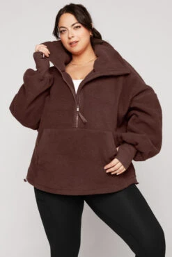 Big Hug Fleece Half Zip Sweater - Chocolate 2 Big Hug Fleece Half Zip Sweater - Chocolate -Popflex Store BigHugFleeceHalfZipSweater Chocolate E1020 02653 Edit
