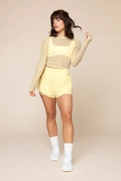 Bow Back Long Sleeve Mesh Top - Buttercream -Popflex Store BowBackLongSleeveMeshTop B1029 FrenchButtercream 00207 Edit