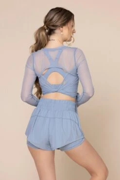 Bow Back Long Sleeve Mesh Top - Blue Storm -Popflex Store BowBackLongSleeveMeshTop BlueStorm B1029 02357