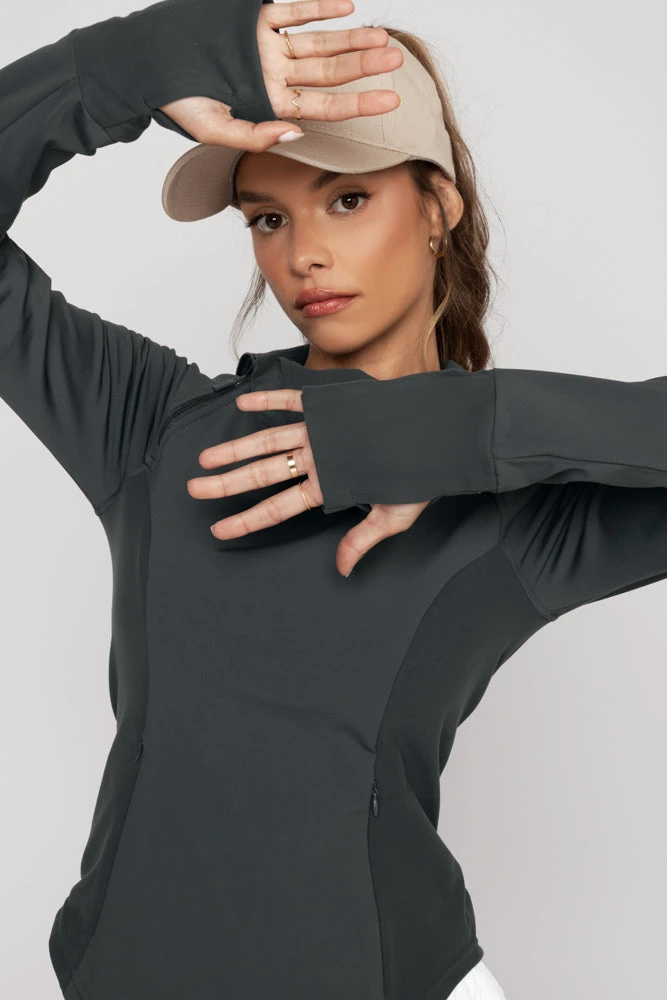 Chasing Pavements Mockneck Pullover - Raincloud Chasing Pavements Mockneck Pullover - Raincloud -Popflex Store ChasingPavementsLongSleeveRunningTop CityGrey B1003 03291 Edit
