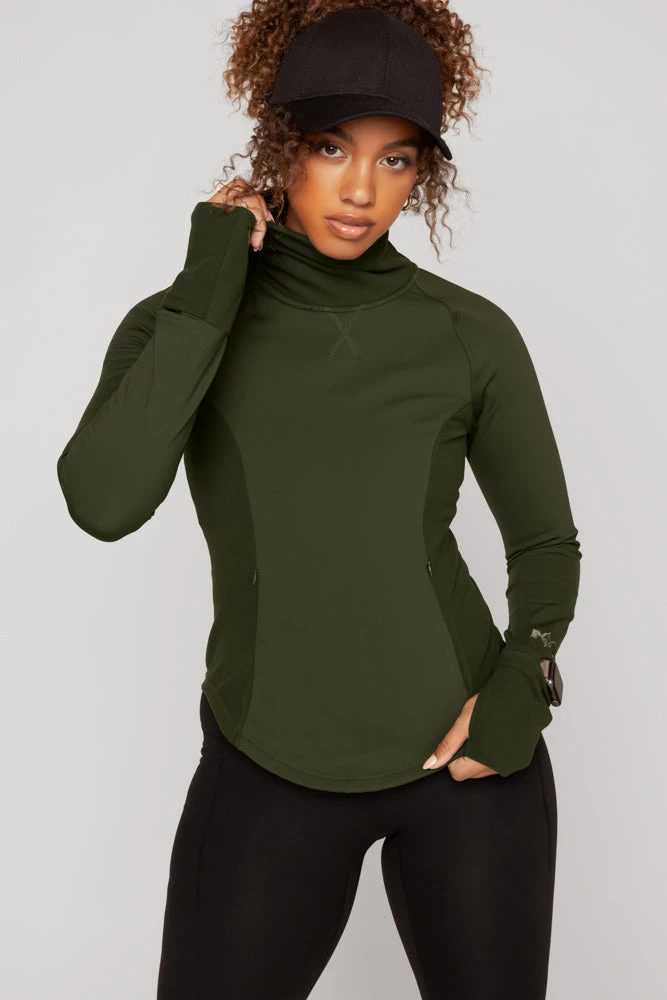 Chasing Pavements Mockneck Pullover - Evergreen Chasing Pavements Mockneck Pullover - Evergreen -Popflex Store ChasingPavementsLongSleeveRunningTop Evergreen B1003 03468 Edit