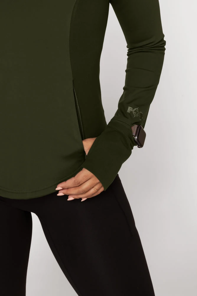 Chasing Pavements Mockneck Pullover - Evergreen Chasing Pavements Mockneck Pullover - Evergreen -Popflex Store ChasingPavementsLongSleeveRunningTop Evergreen B1003 03480 Edit