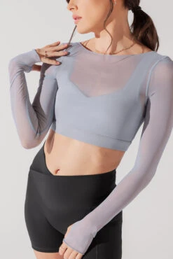 Coquette Long Sleeve Mesh Bra - Blue Stone -Popflex Store CoquetteLongSleeveMeshBra BlueStone 1032 0076 Edit