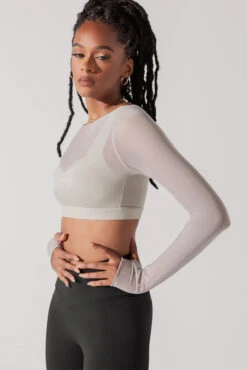 Coquette Long Sleeve Mesh Bra - Grey Pearl -Popflex Store CoquetteLongSleeveMeshBra GreyPearl 1032 0012 Edit