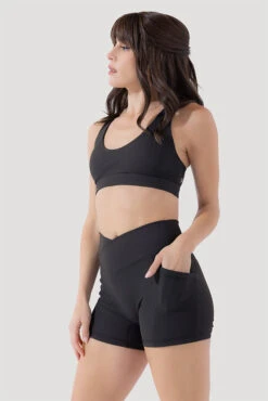 Crisscross Hourglass® Midi Shorts With Pockets (Ribbed) - Dark Charcoal -Popflex Store Deep Darling Bra 1028 CCHG Midi Shorts Dark Charcoal Ribbed 4015 0521