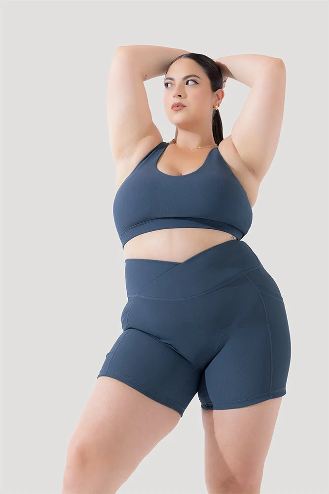 Crisscross Hourglass® Midi Shorts with Pockets (Ribbed) - Dark Navy Crisscross Hourglass® Midi Shorts With Pockets (Ribbed) - Dark Navy -Popflex Store Deep Darling Bra 1028 CCHG Midi Shorts Ribbed Navy 4015 1180