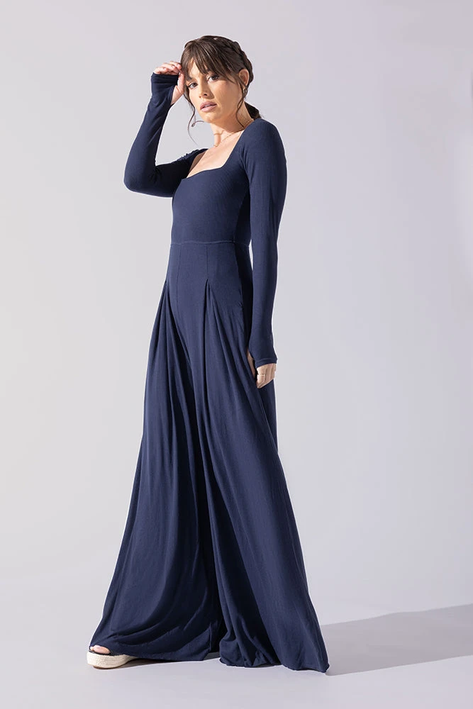 Go With The Flow Long Sleeve Jumpsuit - Cosmic Navy Go With The Flow Long Sleeve Jumpsuit - Cosmic Navy -Popflex Store Go With The Flow Long Sleeve Jumpsuit Cosmic Navy G1017 0013copy