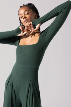 Go With The Flow Long Sleeve Jumpsuit - Pine -Popflex Store Go With The Flow Long Sleeve Jumpsuit Pine G1017 0043copy