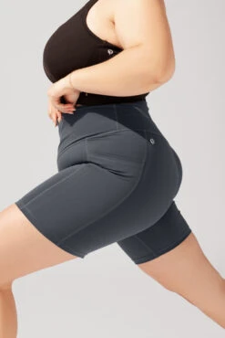 Crisscross Hourglass® Biker Short With Pockets (Pet Hair Resistant) - Smoky Grey -Popflex Store OPF2098 Edit