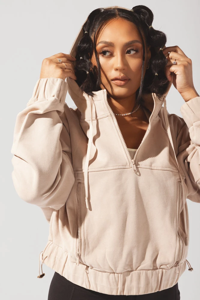 Half Zip Warm Up Hoodie - Latte Half Zip Warm Up Hoodie - Latte -Popflex Store OPF2107 Edit