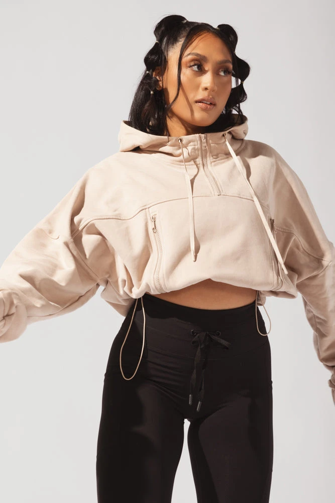 Half Zip Warm Up Hoodie - Latte Half Zip Warm Up Hoodie - Latte -Popflex Store OPF2166 Edit