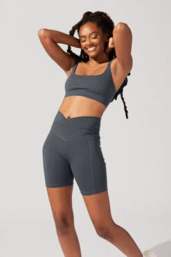 Crisscross Hourglass® Biker Short With Pockets (Pet Hair Resistant) - Smoky Grey -Popflex Store OPF3023 Edit