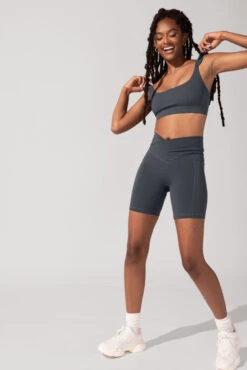 Crisscross Hourglass® Biker Short With Pockets (Pet Hair Resistant) - Smoky Grey -Popflex Store OPF3025 Edit