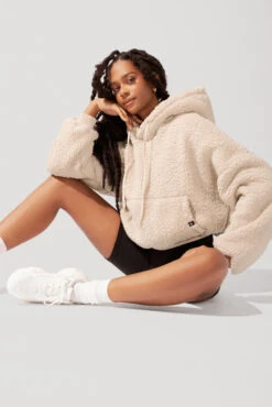 Faux Sherpa Pullover Cloud Hoodie - Taupe -Popflex Store OPF5269 Edit