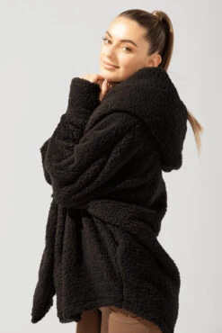 Faux Sherpa Cocoon Coat - Black -Popflex Store OPF5329 Edit