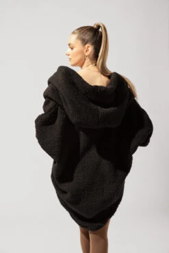 Faux Sherpa Cocoon Coat - Black -Popflex Store OPF5363 Edit