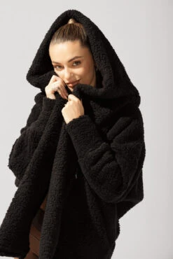 Faux Sherpa Cocoon Coat - Black -Popflex Store OPF5368 Edit