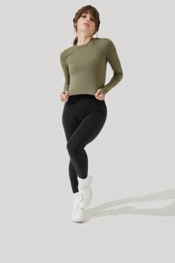 Refine Long Sleeve Top - Dark Olive -Popflex Store Refine Long Sleeve Top Dark Olive B1013 3109