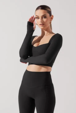 Sweetheart Long Sleeve Crop Top - Black -Popflex Store SoHoSweetheartLongSleeveCropTop Black B1008 0803 Edit