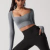 Sweetheart Long Sleeve Crop Top - Cloudy Grey