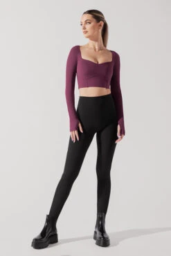 Sweetheart Long Sleeve Crop Top - Plum -Popflex Store SoHoSweetheartLongSleeveCropTop Plum B1008 0907 Edit