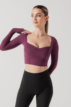 Sweetheart Long Sleeve Crop Top - Plum